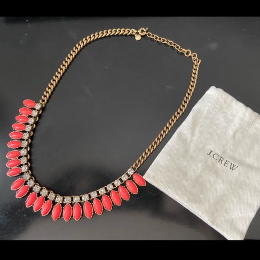 J.Crew Coral and Rhinestone Statement Necklace